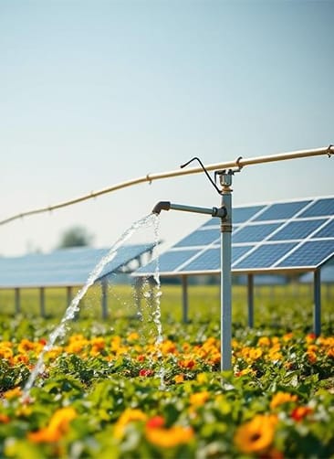 Empower your farm with solar water pumps, smart irrigation tech, and off-grid energy systems. Reduce reliance on costly fuel, optimize water use, and grow crops year-round—sustainably and profitably. a sprinkler watering a field of flowers