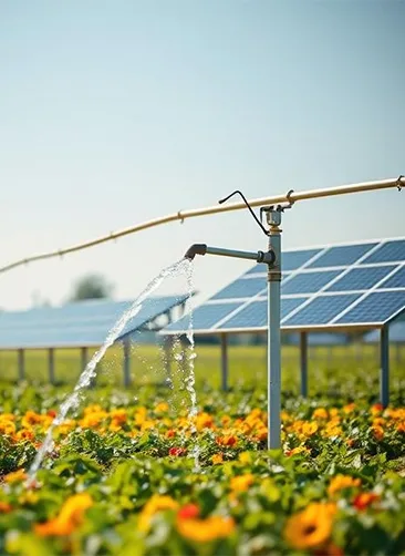 Empower your farm with solar water pumps, smart irrigation tech, and off-grid energy systems. Reduce reliance on costly fuel, optimize water use, and grow crops year-round—sustainably and profitably. a sprinkler watering a field of flowers